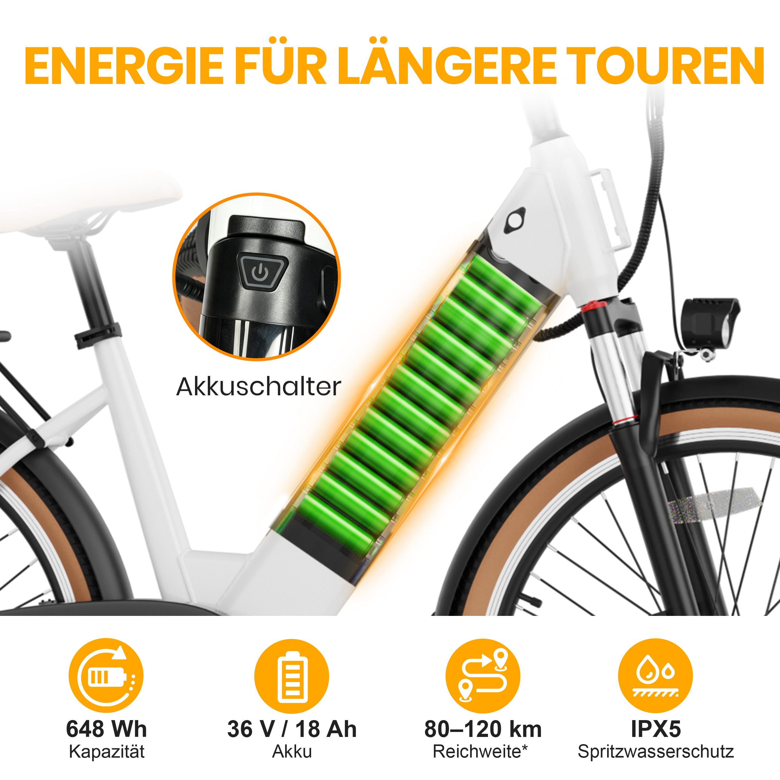 Vankel E-Bike Cityrad Herren u. Damen E-Citybike 26 Zoll 250W 648Wh 120km Tiefeinsteiger, 7 Gang Shimano, Kettenschaltung, Heckmotor, 648 Wh, City-Komfort für Pendelweg und Einkauf mit bis zu 120 km Reichweite