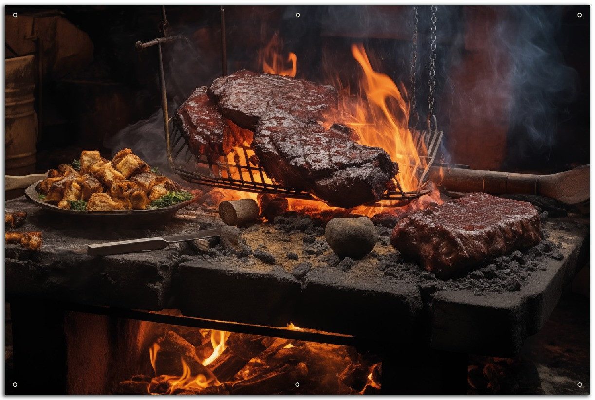 Wallario Sichtschutzzaunmatten Urige Grillkunst: Steakschmiede