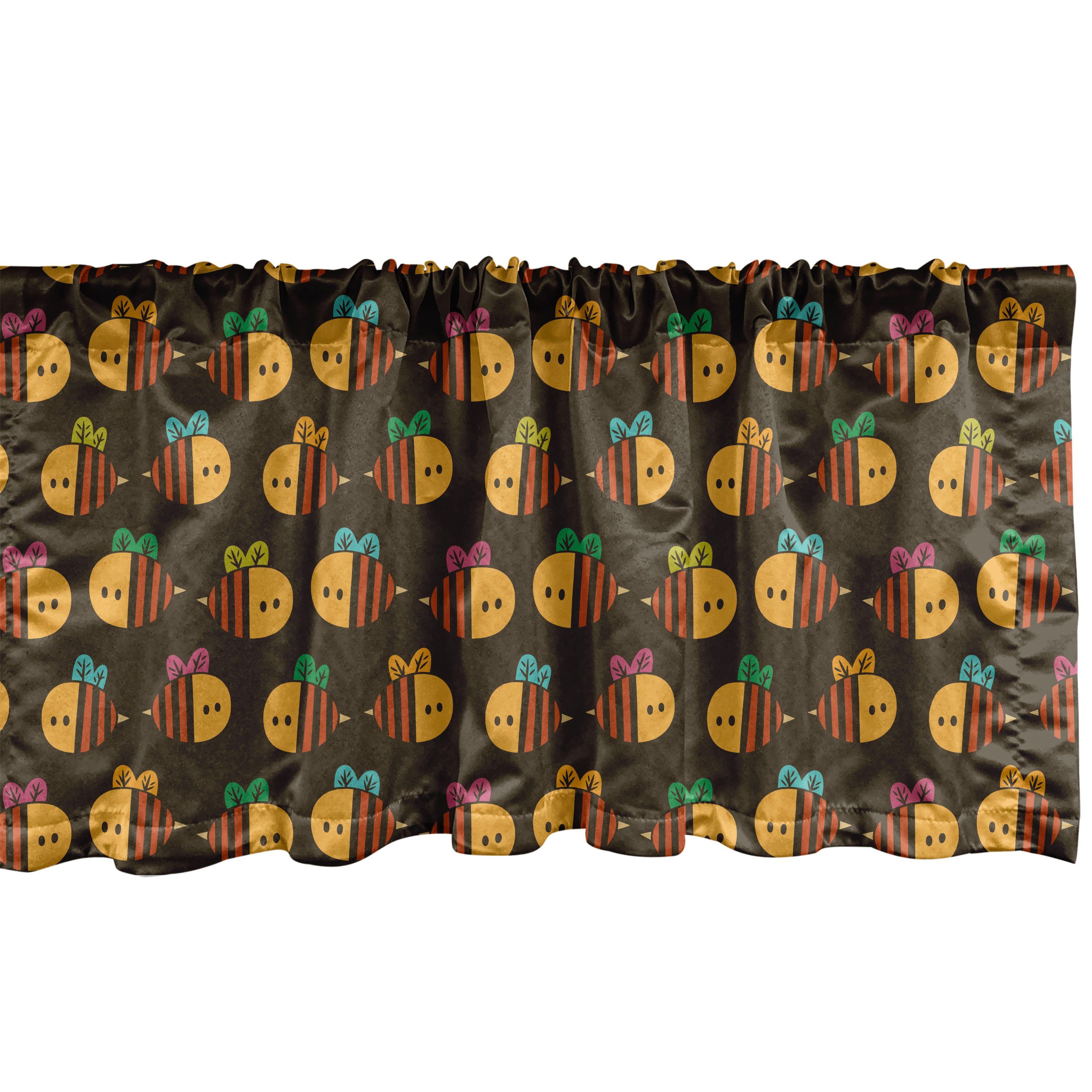 Scheibengardine Vorhang Volant für Küche Schlafzimmer Dekor mit Stangentasche, Abakuhaus, Microfaser, Karikatur Kinder Stil Bienen-Muster