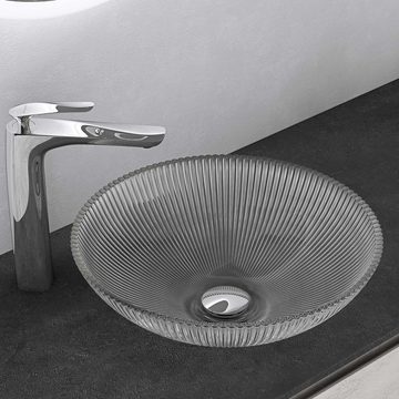 Mai & Mai Aufsatzwaschbecken Glaswaschbecken Glas Waschplatz Handwaschbecken Minerva06, leichte Reinigung, ohne Überlauf