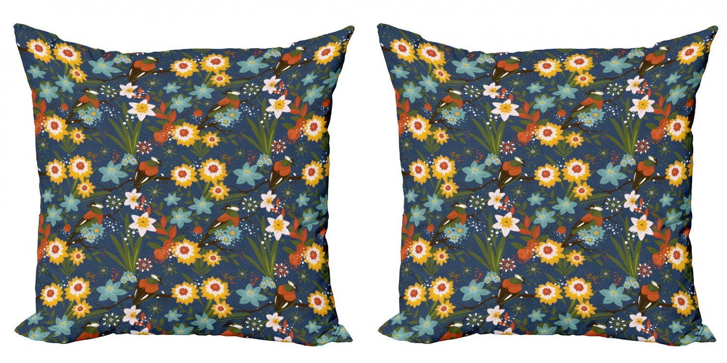 Kunst Doppelseitiger Kissenbezüge Digitaldruck, Blüten Vintage Vögel Abakuhaus Modern (2 Stück), Blumen Accent