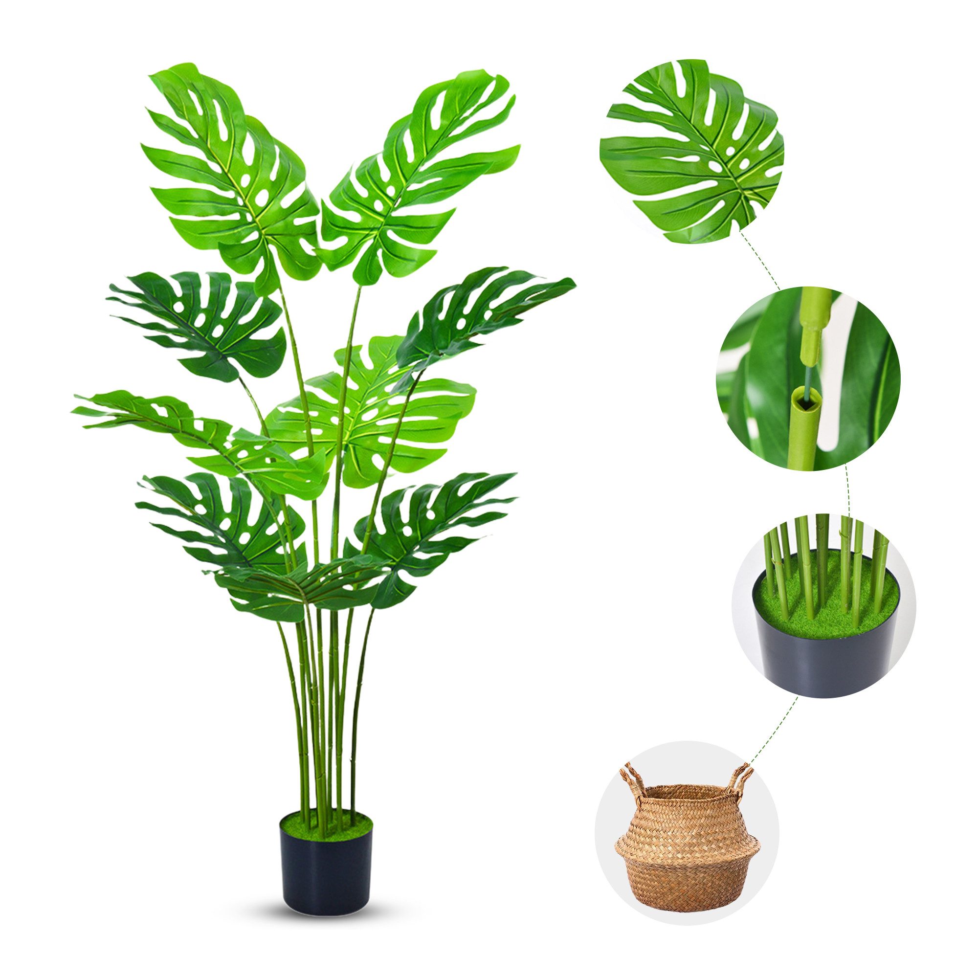 Kunstbaum Kunstpflanze groß Monstera Künstliche Pflanze, 120 cm/160 cm, wie echt Monstera, SEHAUSEU, Höhe 120 cm