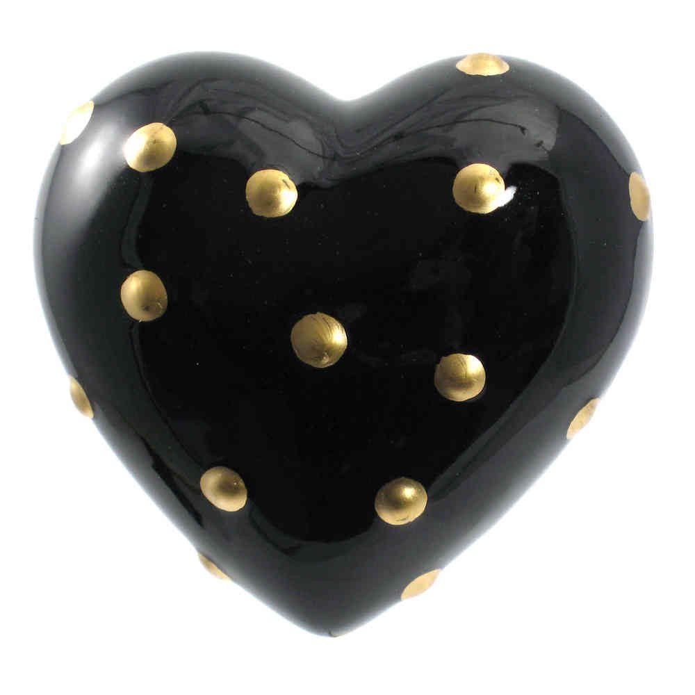 Gasper Dekoobjekt Keramik Herz 9cm in Box. Dekoherz schwarz mit goldenen Punkten