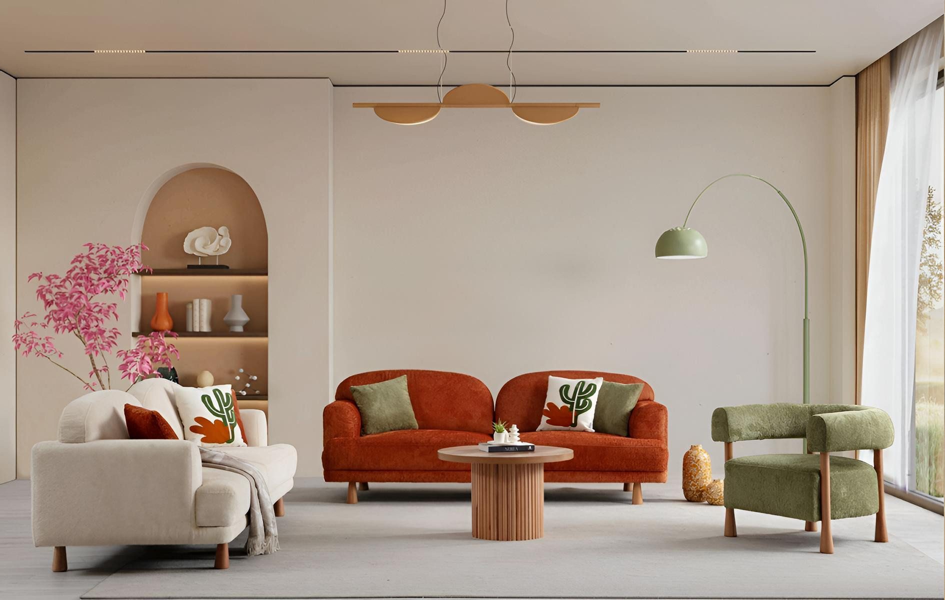 JVmoebel Polstergarnitur JVMoebel Sofa in Orange mit grünem Lehnsessel aus Textil, (Set, 3-tlg), Made in Europa