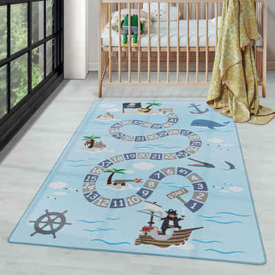 Kinderteppich Piraten-Design, Carpettex, Läufer, Höhe: 7 mm, Kinderteppich Piraten-Design Teppich Kinderzimmer Rutschfest Waschbar