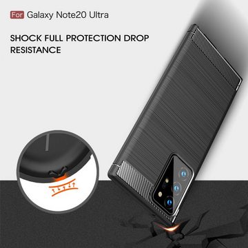 König Design Handyhülle Samsung Galaxy Note 20 Ultra, Samsung Galaxy Note 20 Ultra Handyhülle Carbon Optik Backcover Schwarz