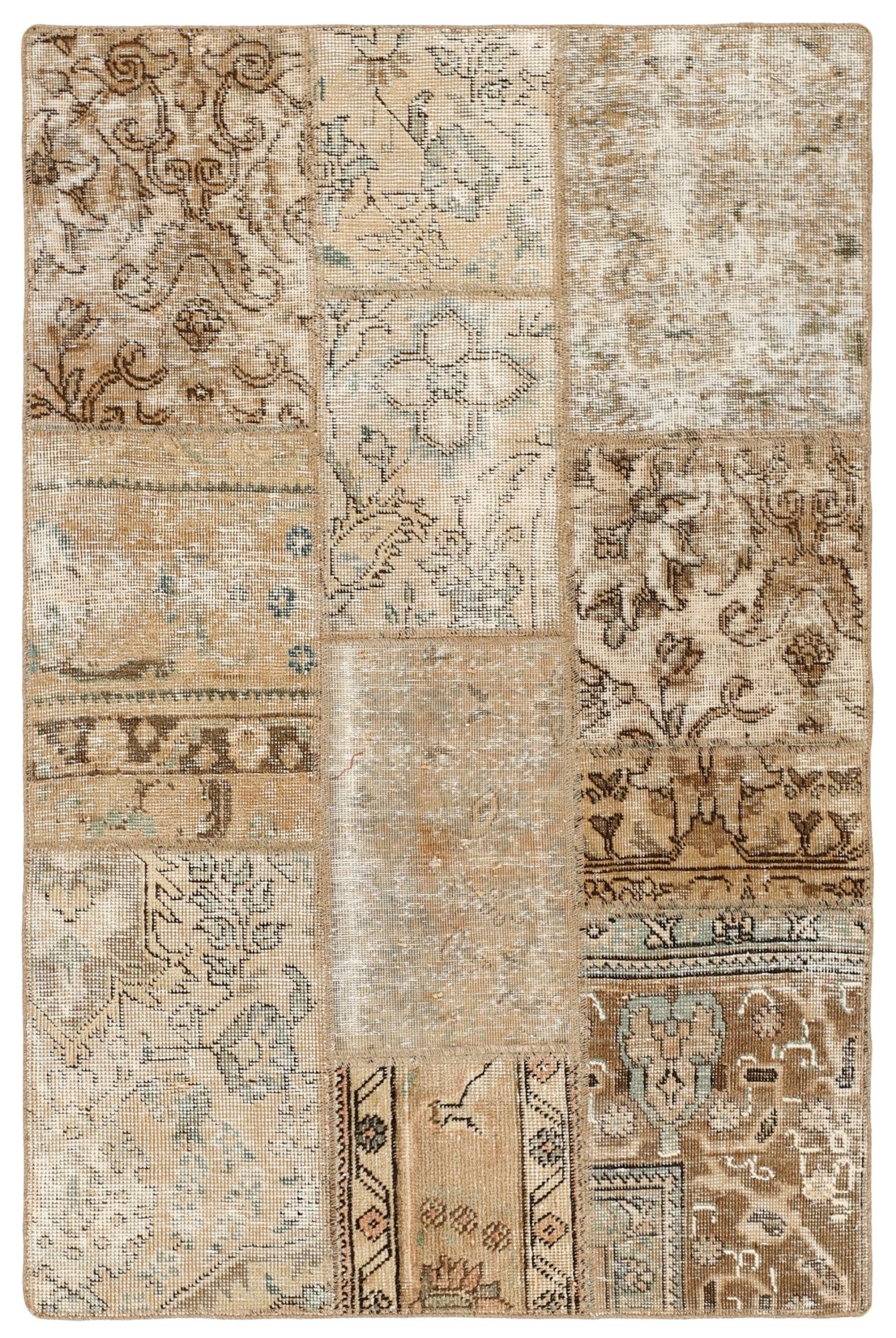 Wohnando Teppich MY-RUG Vintage Patch Work Floral & Ornamentiert 155x101cm, Rechteckig, Höhe: 10 mm, Handgeknüpfter Teppich,Handgesponnene Wolle, mit Naturfarben gegärbt