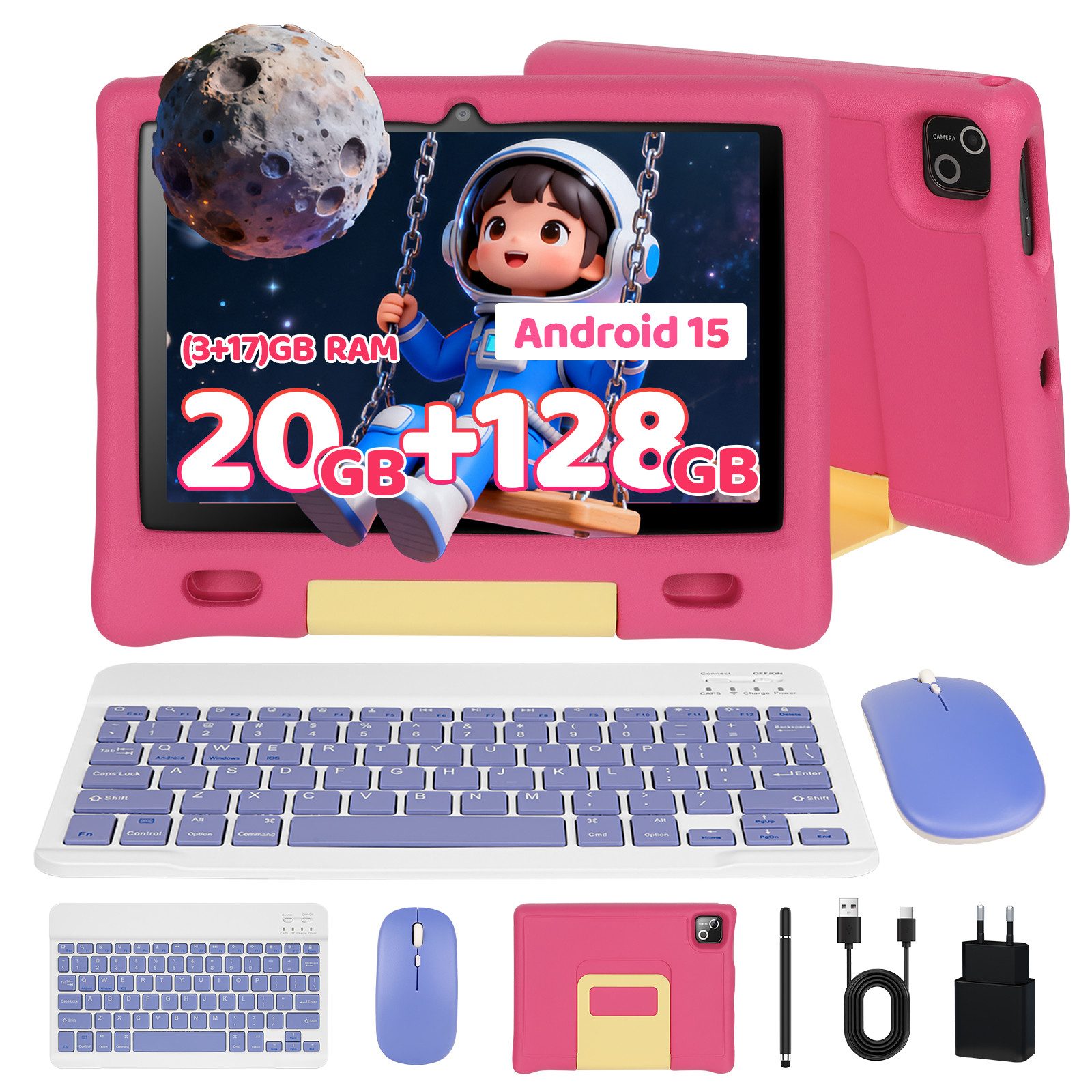 BUFO 10 Zoll 3GB RAM, 128GB, 1280x800 HD Display, Wi-FI 6, 5000mAh, Kinder Tablet (10", 128 GB, Android 15, 5G WiFi, mit Tastatur/Maus/Stift, Octa Core, Kindersicherung)