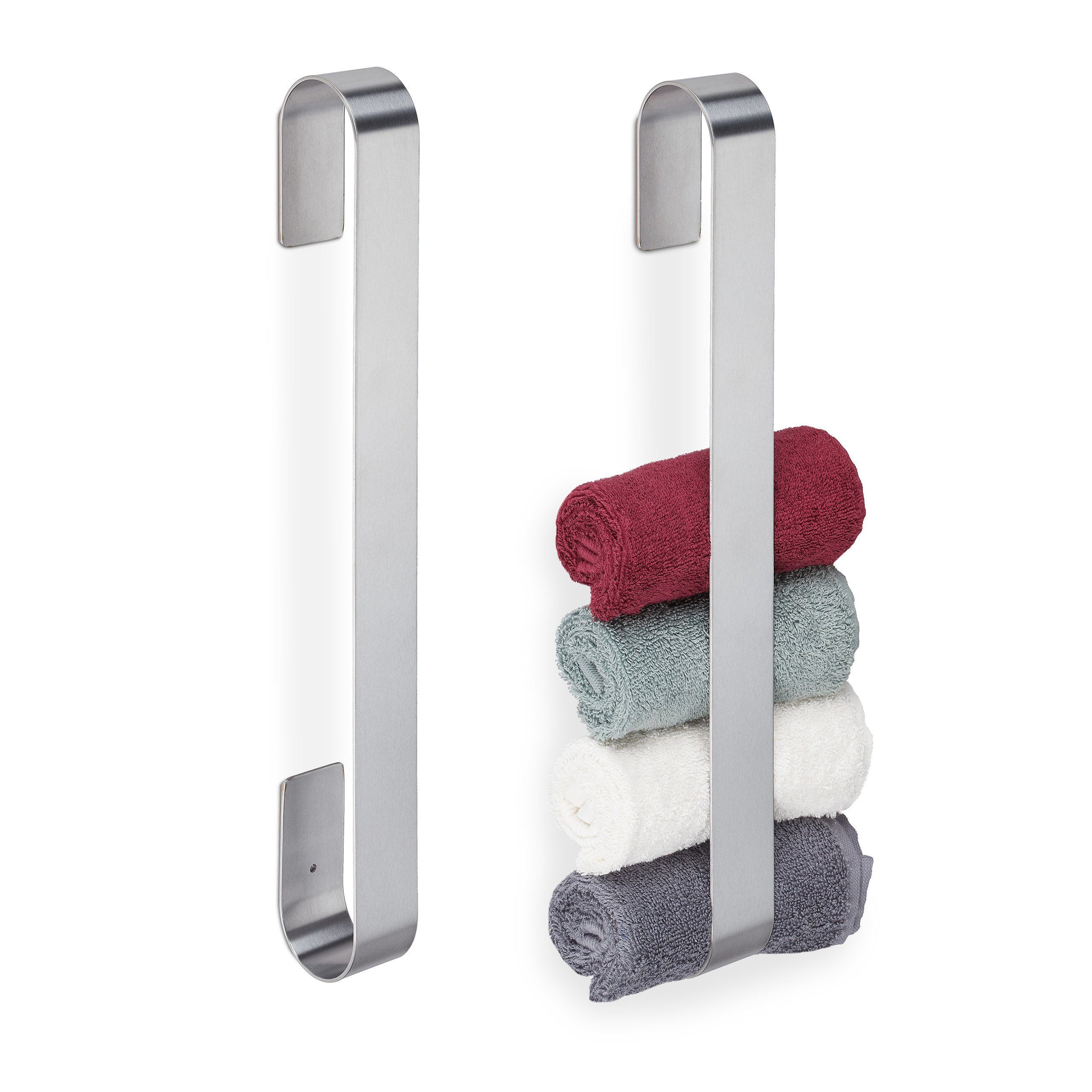 relaxdays Handtuchhalter 2 x Handtuchhalter ohne Bohren | Handtuchstangen