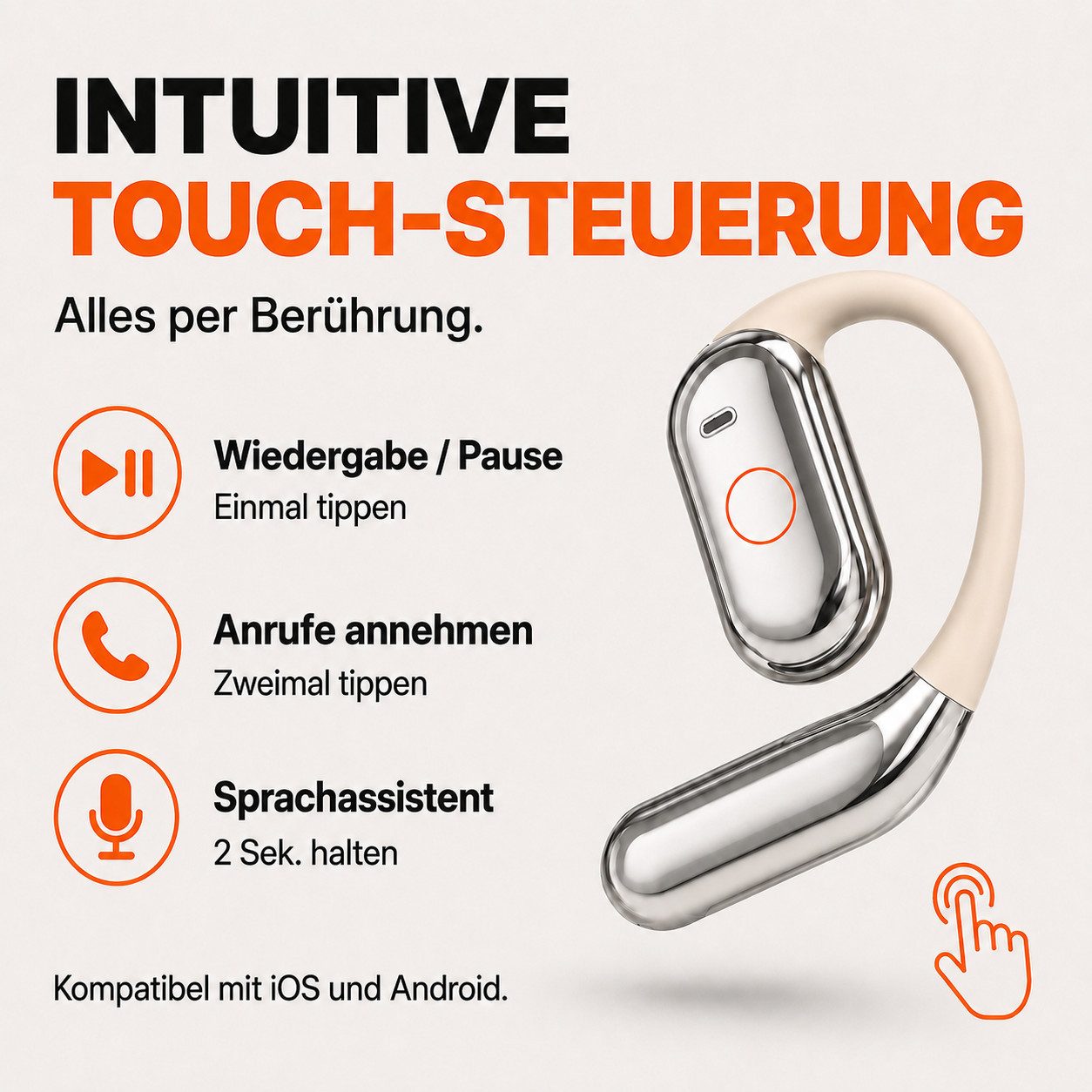 Fyrove Open-Ear-Kopfhörer mit Ohrbügel, Bluetooth 6.0 Sportkopfhörer kabellos Bluetooth-Kopfhörer (HiFi Stereo, ANC, 4-Mikrofon-ENC, 60 Std. Laufzeit, IPX7, 14, – Bild 5 von 5
