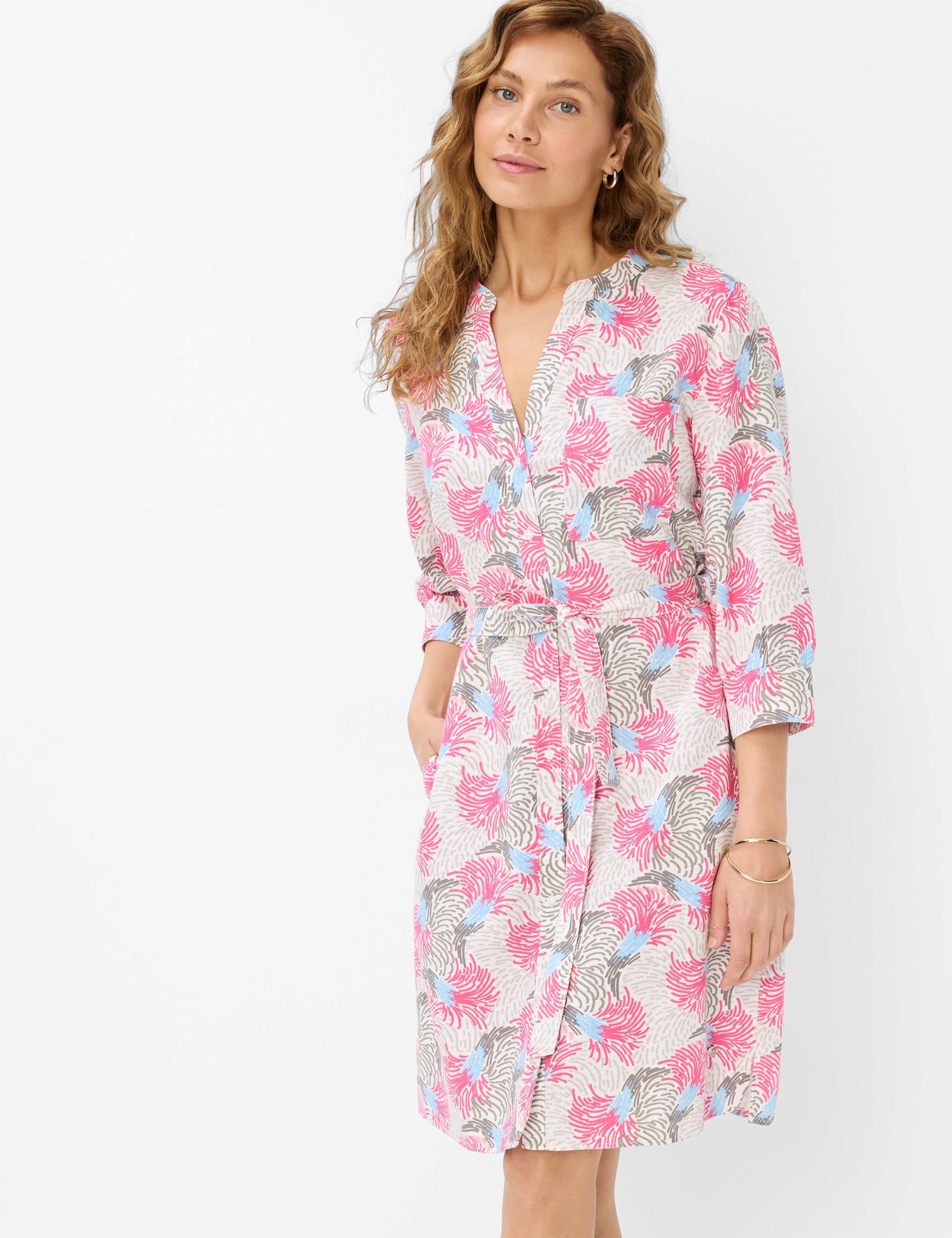 BRAX Giulia Damen Kleid - Leinen-Baumwolle Mix Mit Flowerprint, 3/4 Ärmel