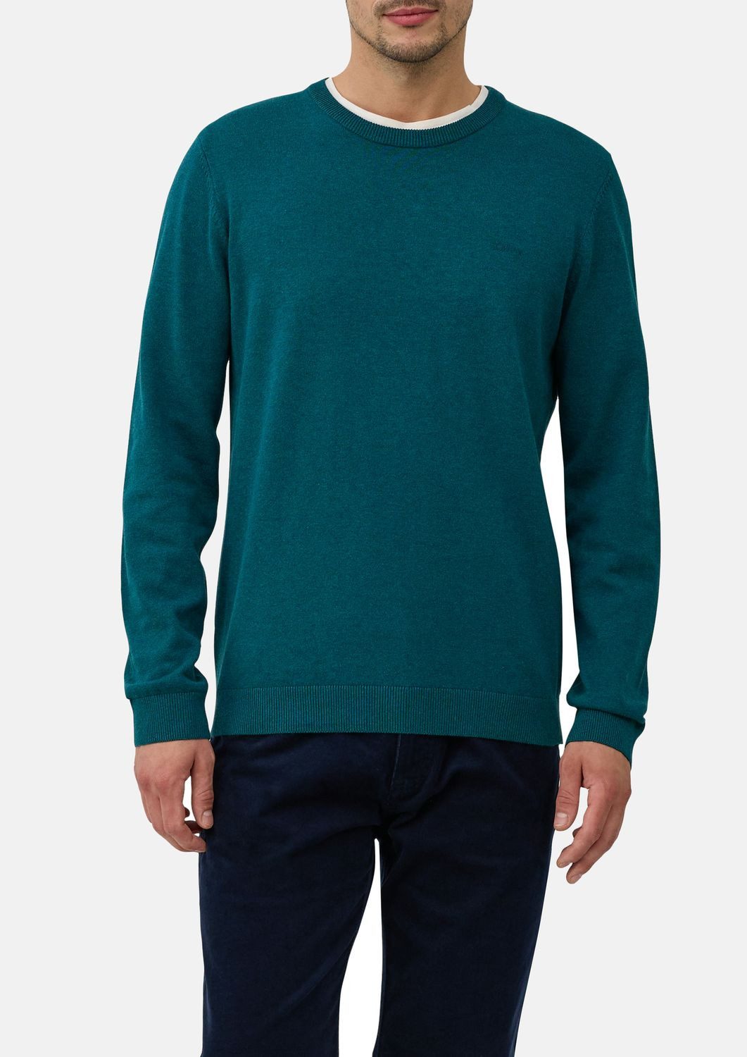 s.Oliver Rundhalspullover Basic (1-tlg) Feinstrick-Komfort mit Logo-Detail
