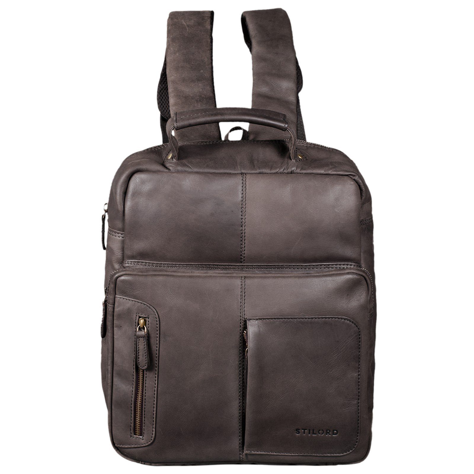 STILORD Notebook-Rucksack "Toni" Vintage Leder Rucksack groß - matt dunkelbraun