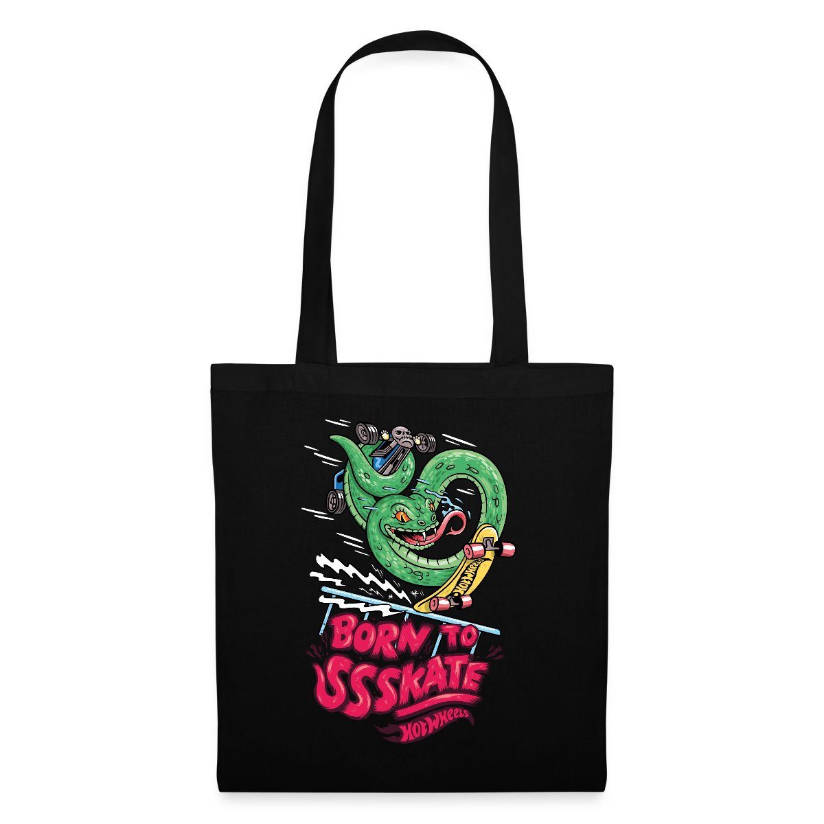 Spreadshirt Henkeltasche Hot Wheels Schlange Born To Skate Stoffbeutel (1-tlg)