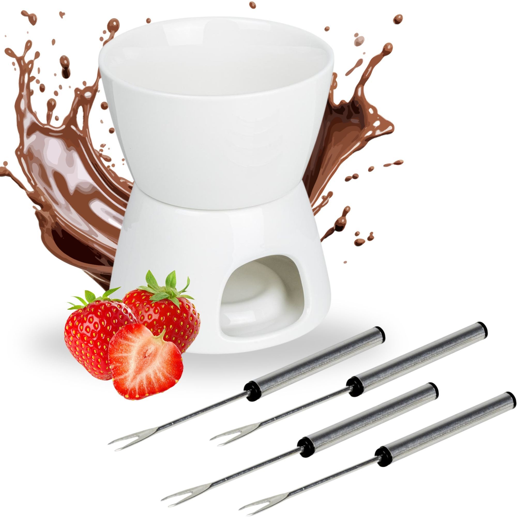 BALOU Fondue Schokoladen Fondue-Set aus Porzellan, 450 ml, 450 l