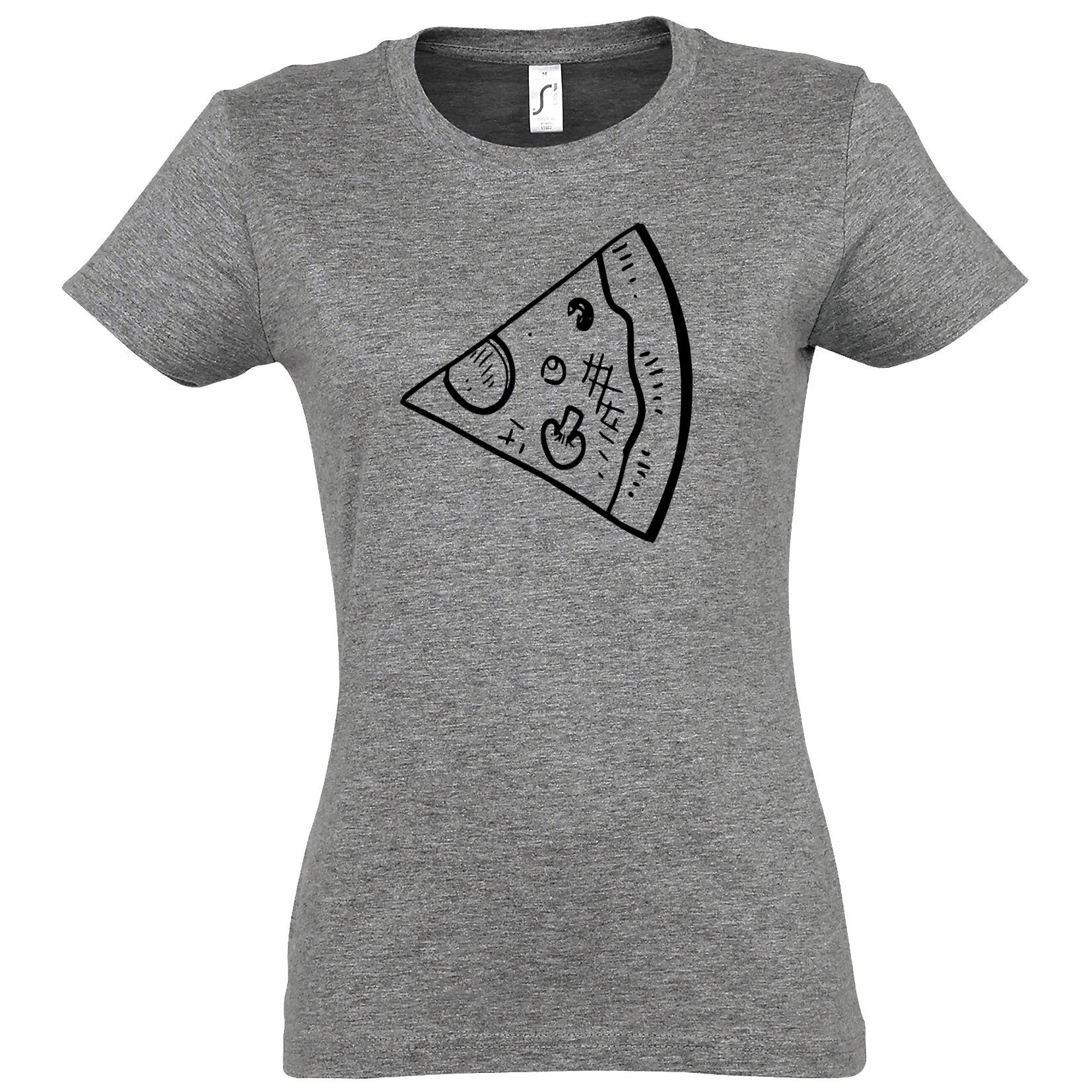Couples Shop T-Shirt Grau Look trendigem Fun Print mit T-Shirts Damen (1-tlg) Pizza / Partner