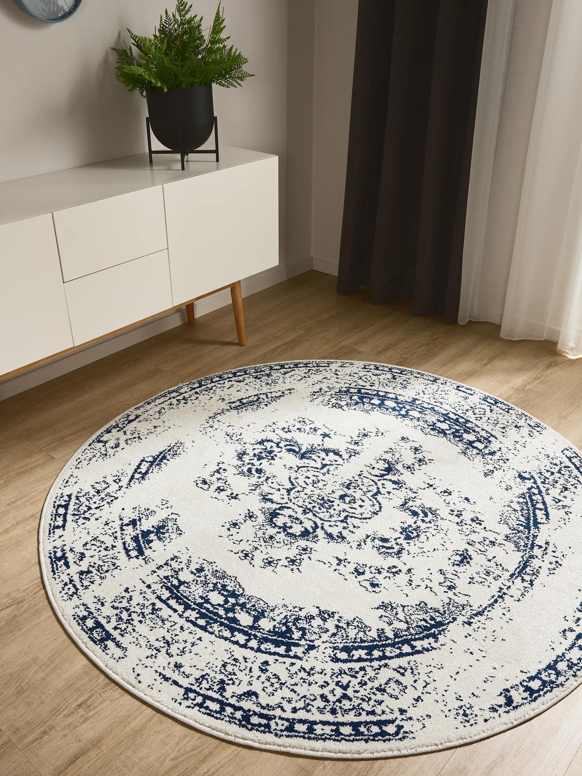 benuta Teppich Sia, rund, Höhe: 6 mm, Vintage-Look, Kurzflor, Retro Teppich Wohnzimmer, Schlafzimmer
