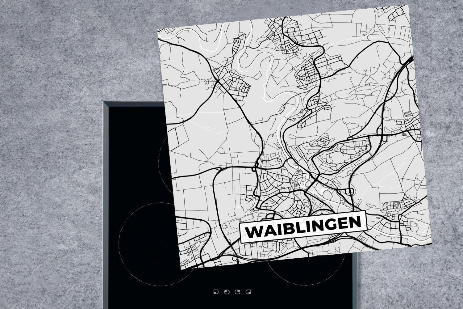 Herdblende-/Abdeckplatte - Deutschland Waiblingen - küche (1 - Karte - cm, Arbeitsplatte 78x78 Karte, für Stadtplan Ceranfeldabdeckung, Vinyl, MuchoWow tlg),