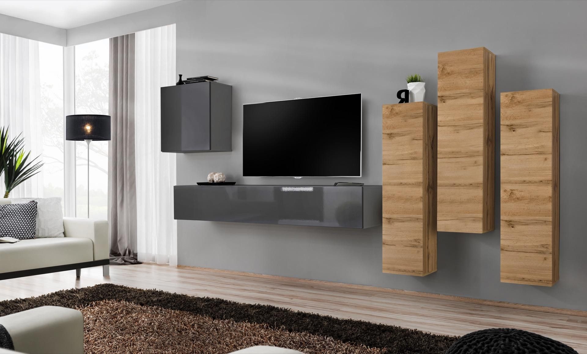 Wohnwand Luxus 5-teiliges Set für das Wohnzimmer in Grau