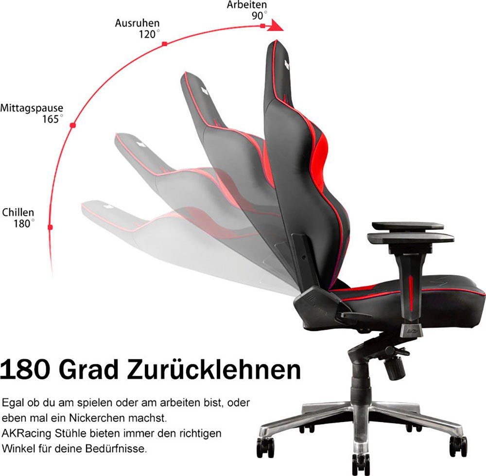 AKRacing Gaming-Stuhl "AKRACING Master Max" große schwere für Bürostuhl höhenverstellbar und Personen rot Kunstleder, ergonomisch, hochwertiges