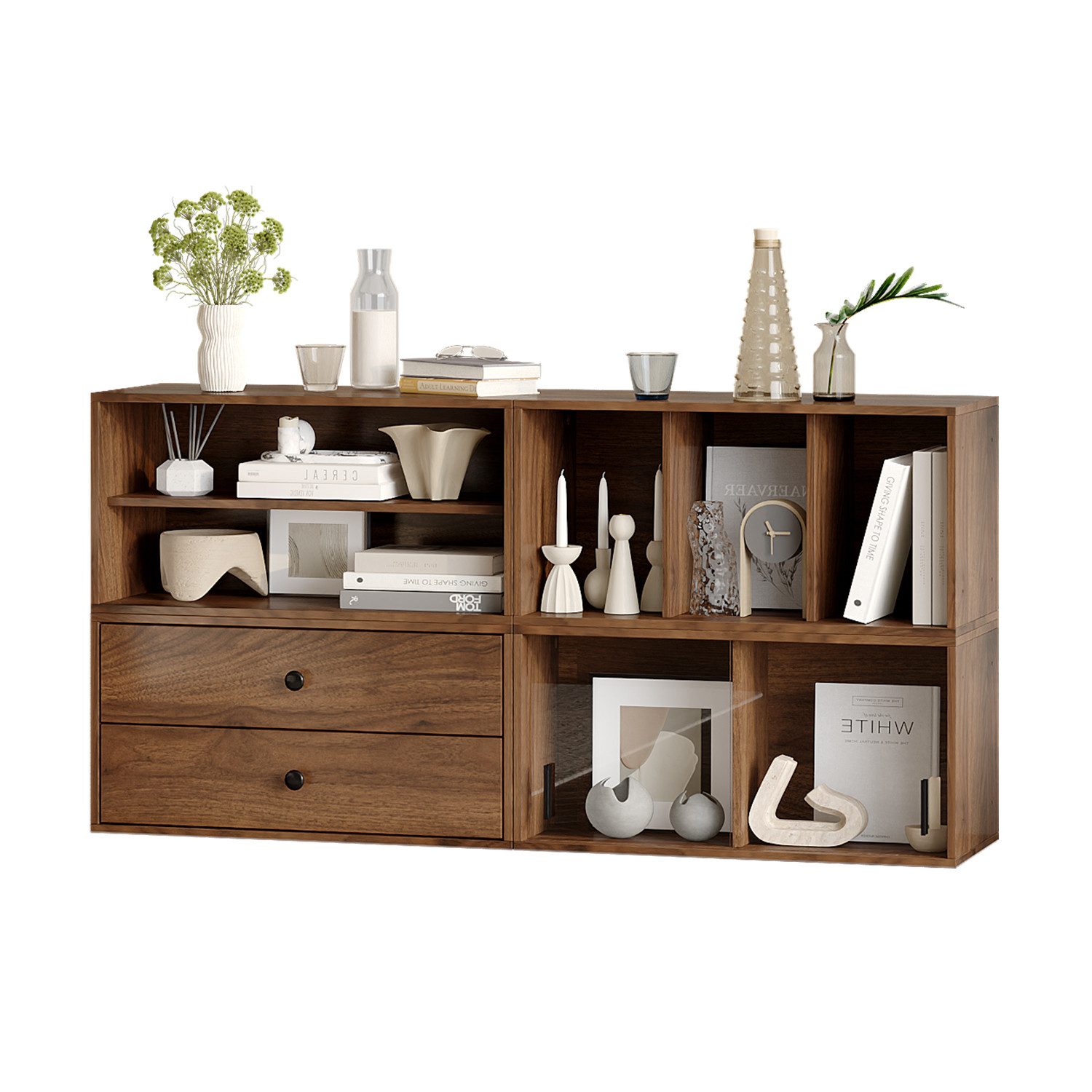 FUFU&GAGA Nachttisch Modularer Nachttisch mit Schubladen, Braun, MDF, 60×28 günstig online kaufen