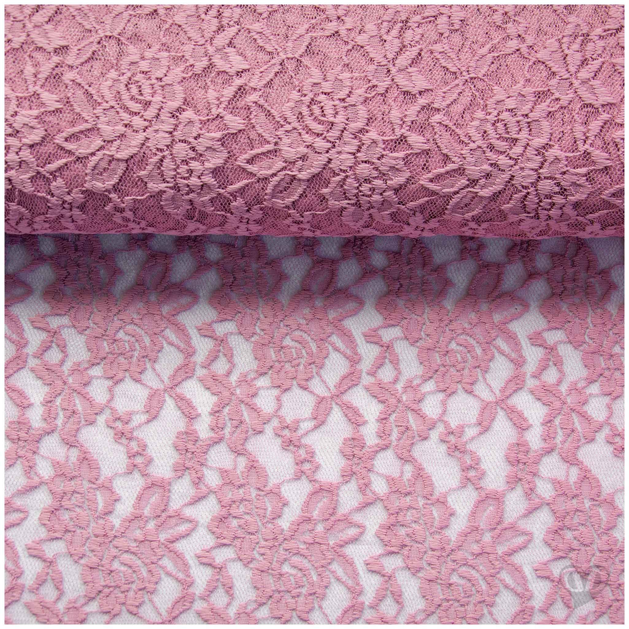 maDDma Stoff Spitzenstoff elastisch Meterware 145cm breit Blumenmuster 145g/m², altrosa