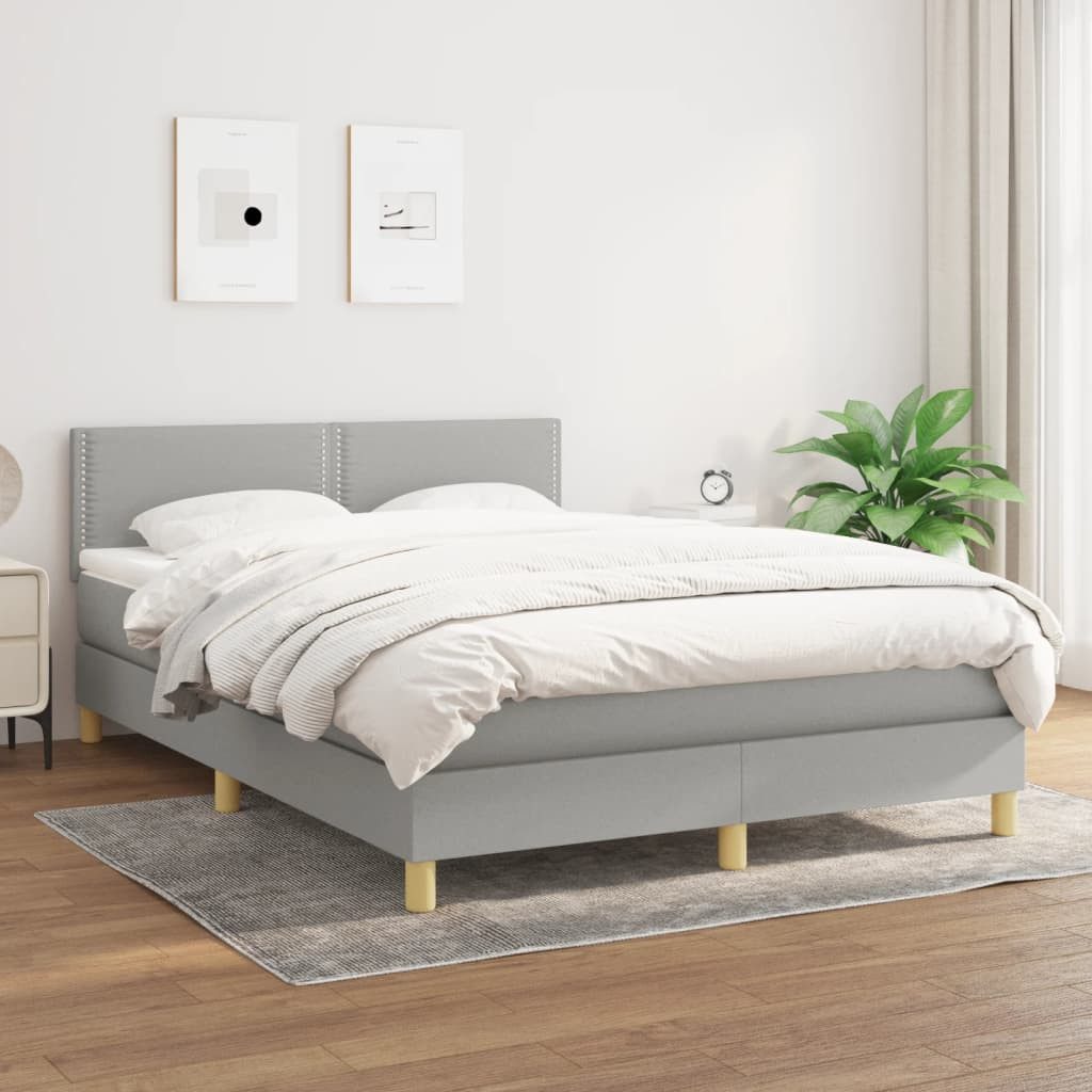 Boxspringbett 140 x 200 cm Boxspringbett mit Matratze Hellgrau 140x200 cm Stoff Bett