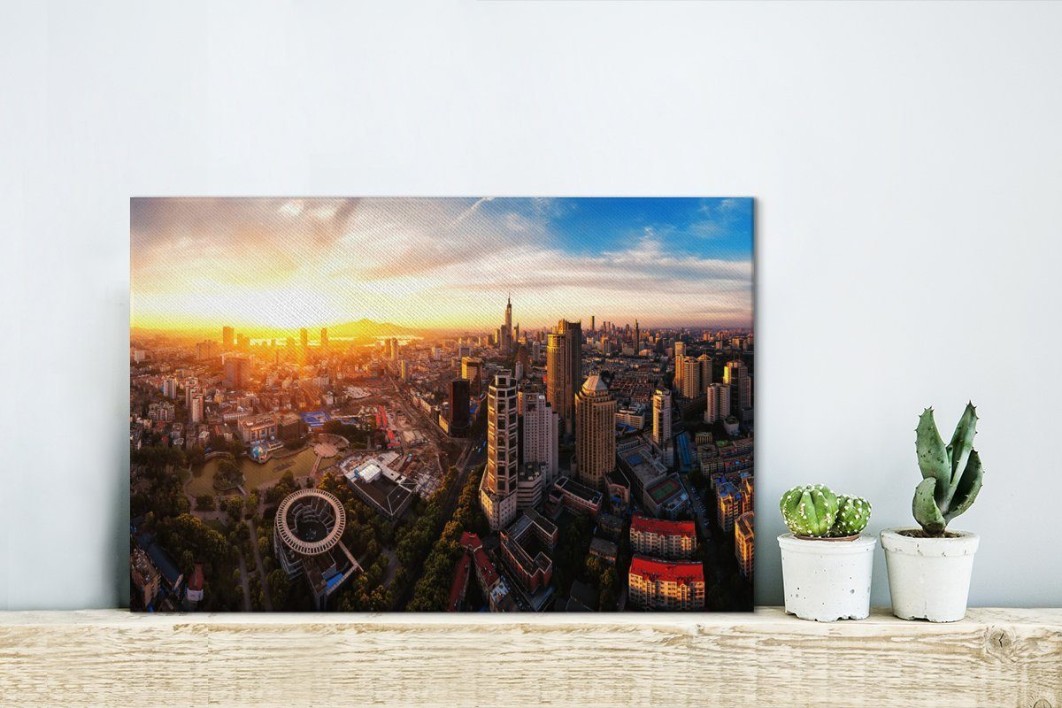 (1 Aufhängefertig, OneMillionCanvasses® Nanjing, Wandbild der Wanddeko, 30x20 Leinwandbild cm St), Leinwandbilder, chinesischen Panaroma Stadt