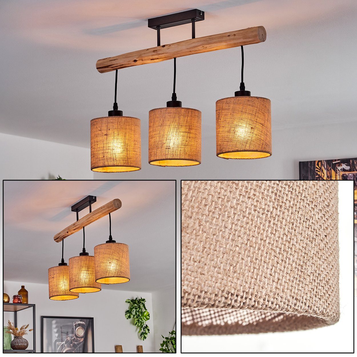 hofstein Deckenleuchte moderne Deckenlampe aus Holz/Metall/Leinen in Natur/ günstig online kaufen