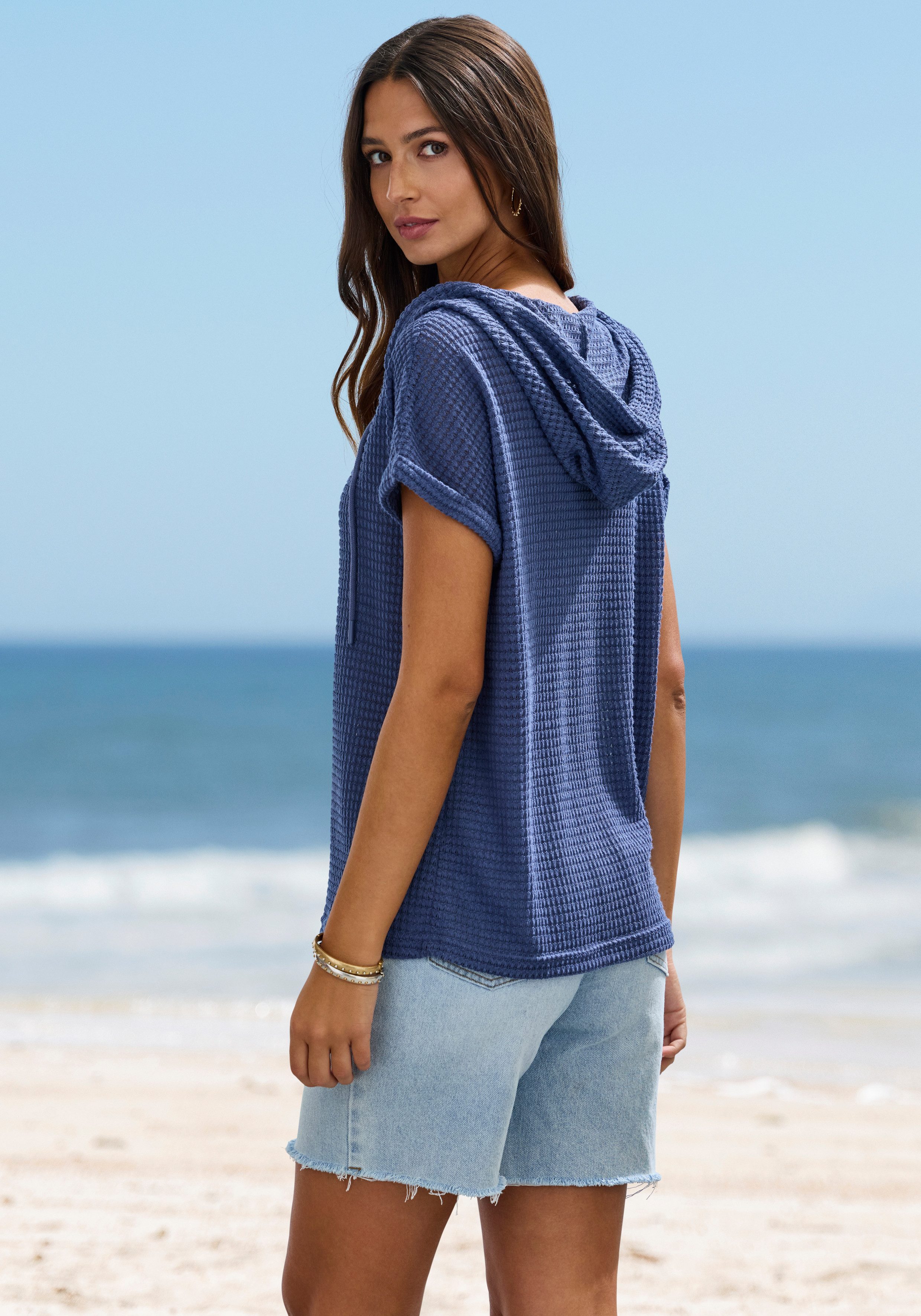 LASCANA Kapuzenshirt aus Waffelstrick mit Knopfleiste – Bild 3 von 5