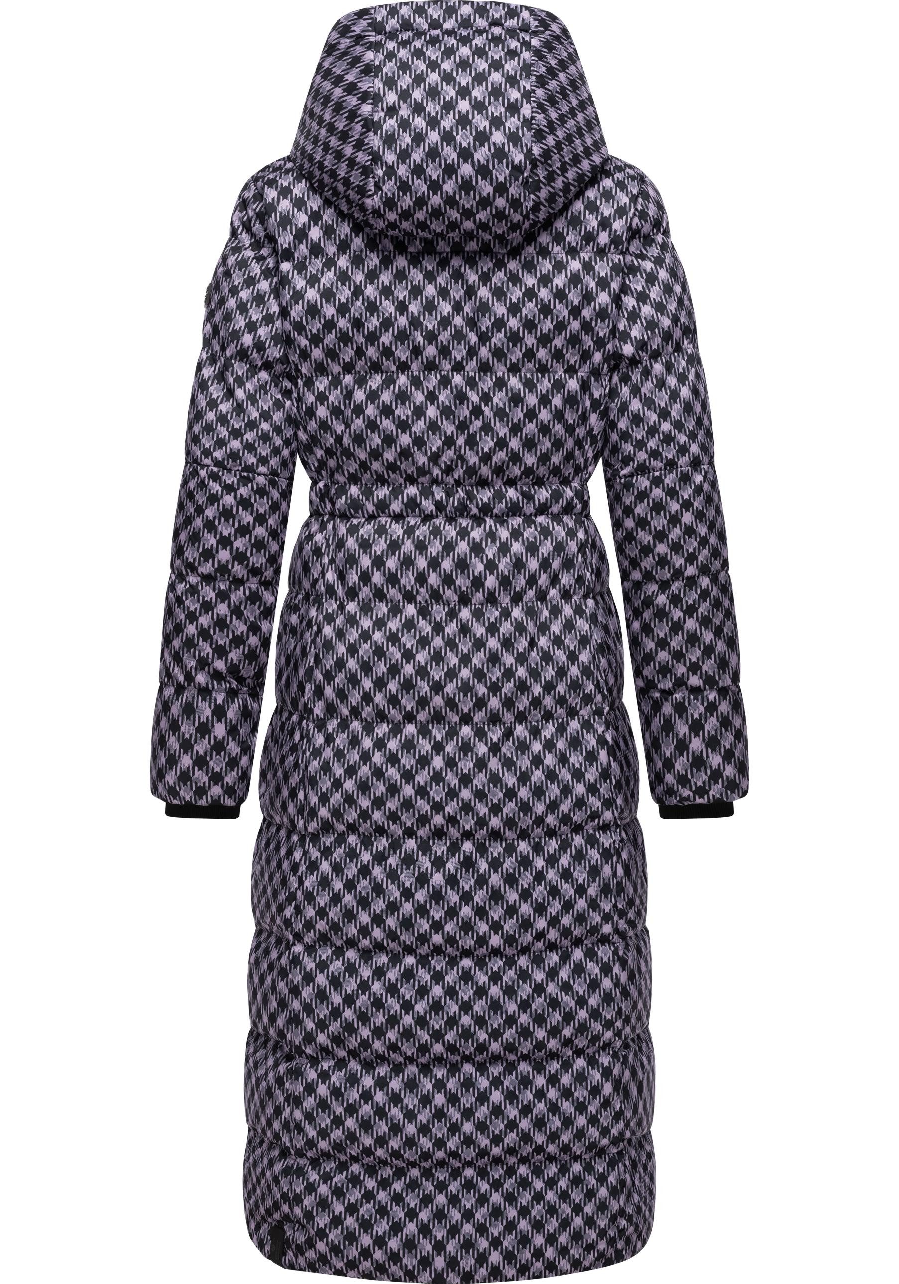 Ragwear Steppmantel Niara Long Print wasserdichter Mantel mit angesagtem Hahnentritt Muster