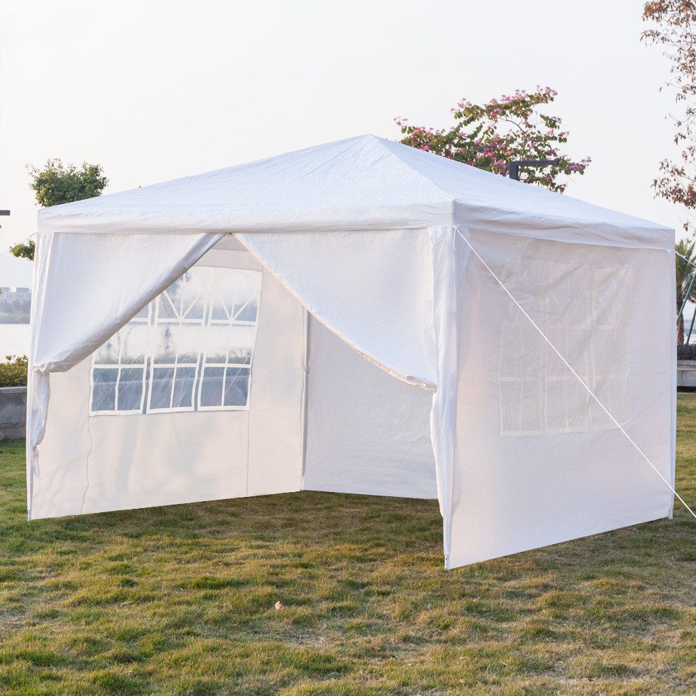 Rutaqian Tarp-Zelt Zelt,Gartenpavillon 300x300cm mit 4 Seiten und transparente Fenster, (Wind- und regensicheres Wickeltuch für Außenstallzelte, Metall Gestell, PE Plane), für Garten und Camping, Gartenpavillon, Partyzelt, Event Shelter
