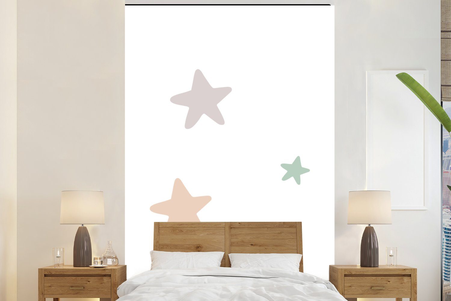 MuchoWow Fototapete Sterne - Pastell - Mädchen - Jungen - Kinder, Matt, bedruckt, (3 St), Montagefertig Vinyl Tapete für Wohnzimmer, Wandtapete