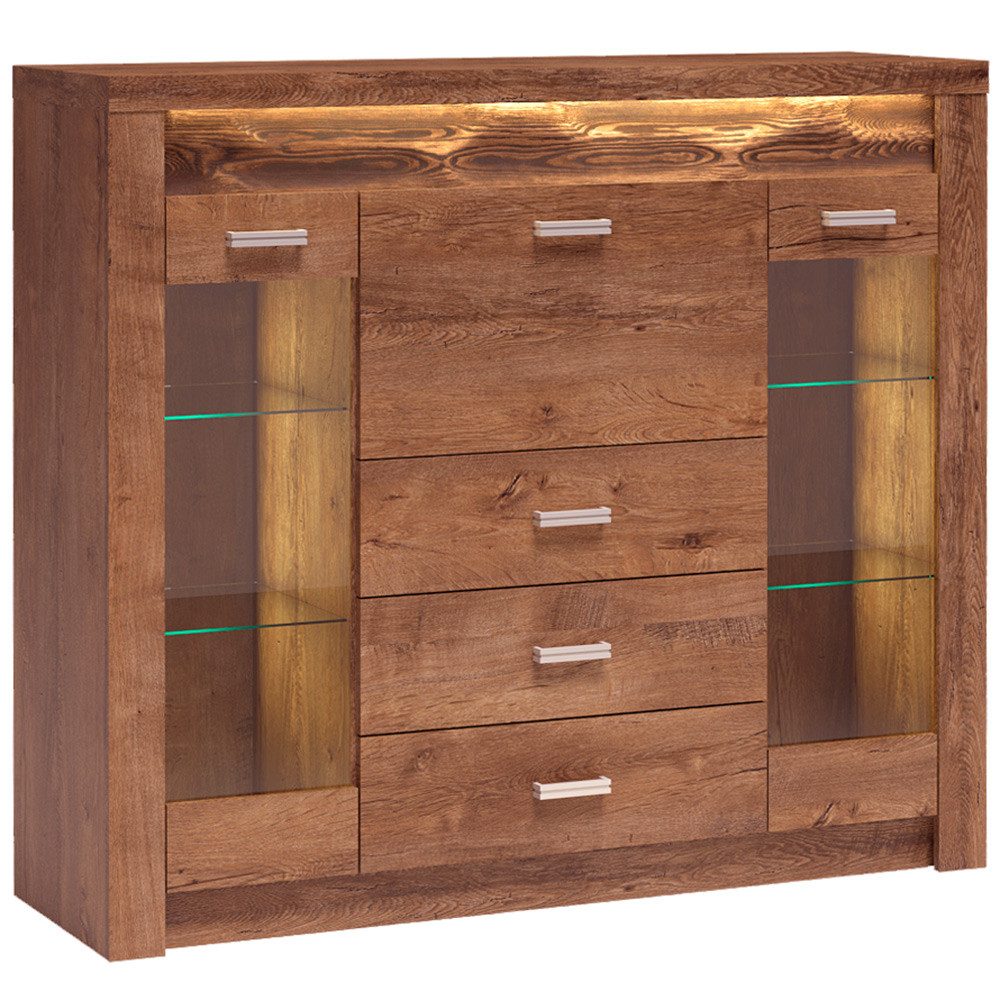 Lomadox Sideboard INGENIO-161, Kommode Anrichte Highboard Schrank mit LED Beleuchtung modern in braun