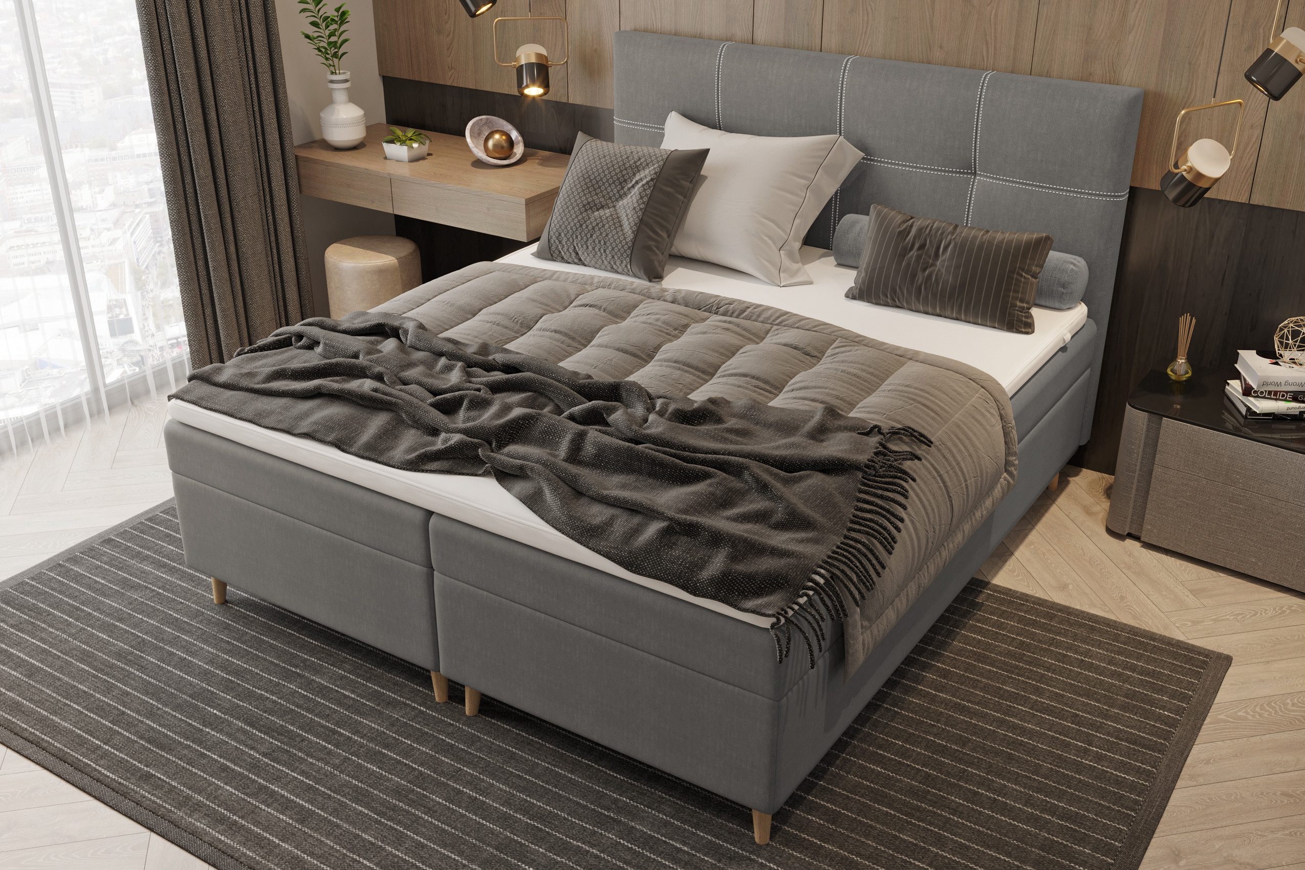 99rooms Boxspringbett Skandie (Schlafzimmerbett, Bett), wahlweise mit Topper, mit Taschenfederkernmatratze und Bettkasten