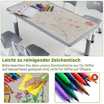 TLGREEN Kindersitzgruppe Kindertisch mit 4 Stühlen, Kindermöbel, Quadratischen Tisch Höhenverstellbar Plastik