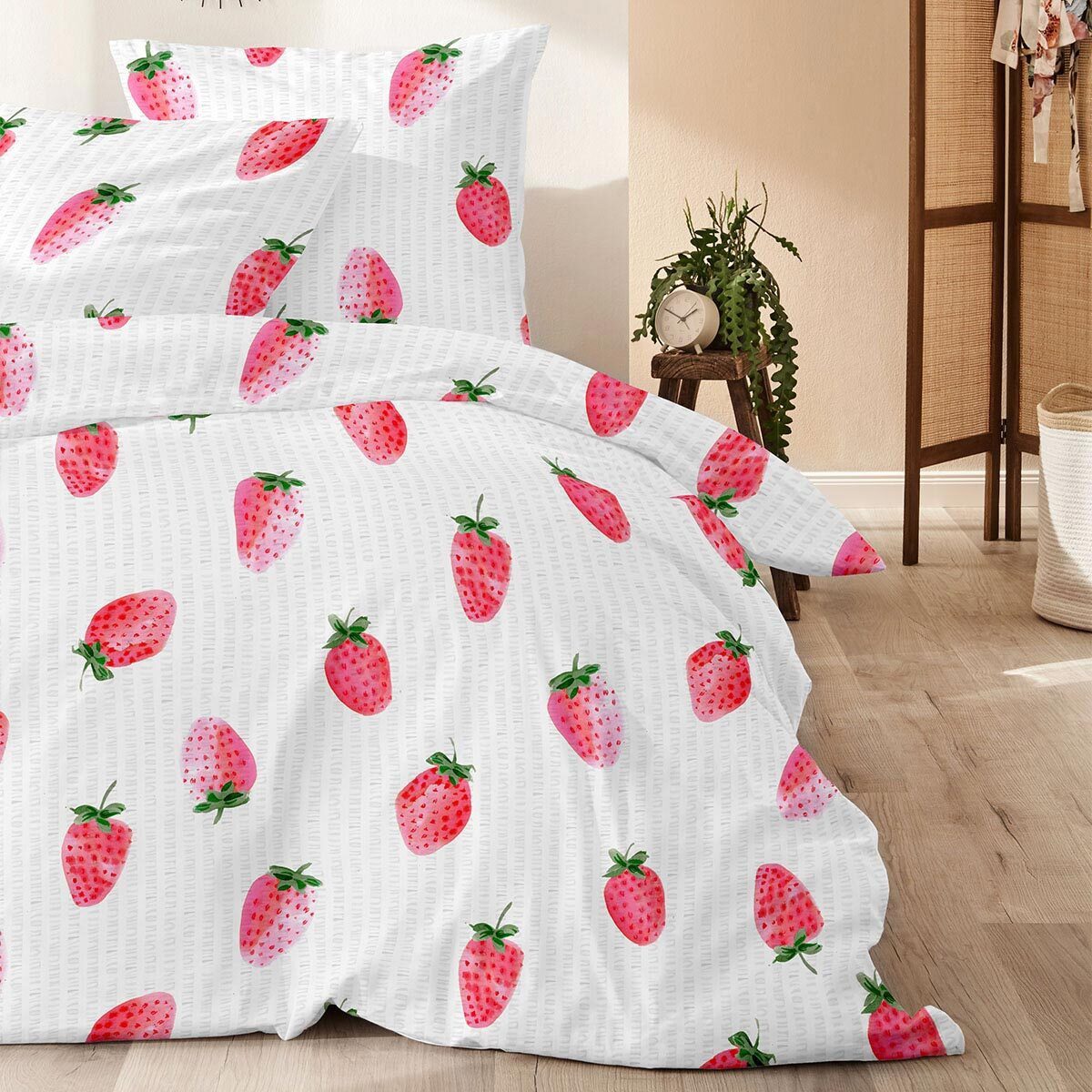 Enrico Bettwäsche Erdbeeren, Seersucker, 2 teilig