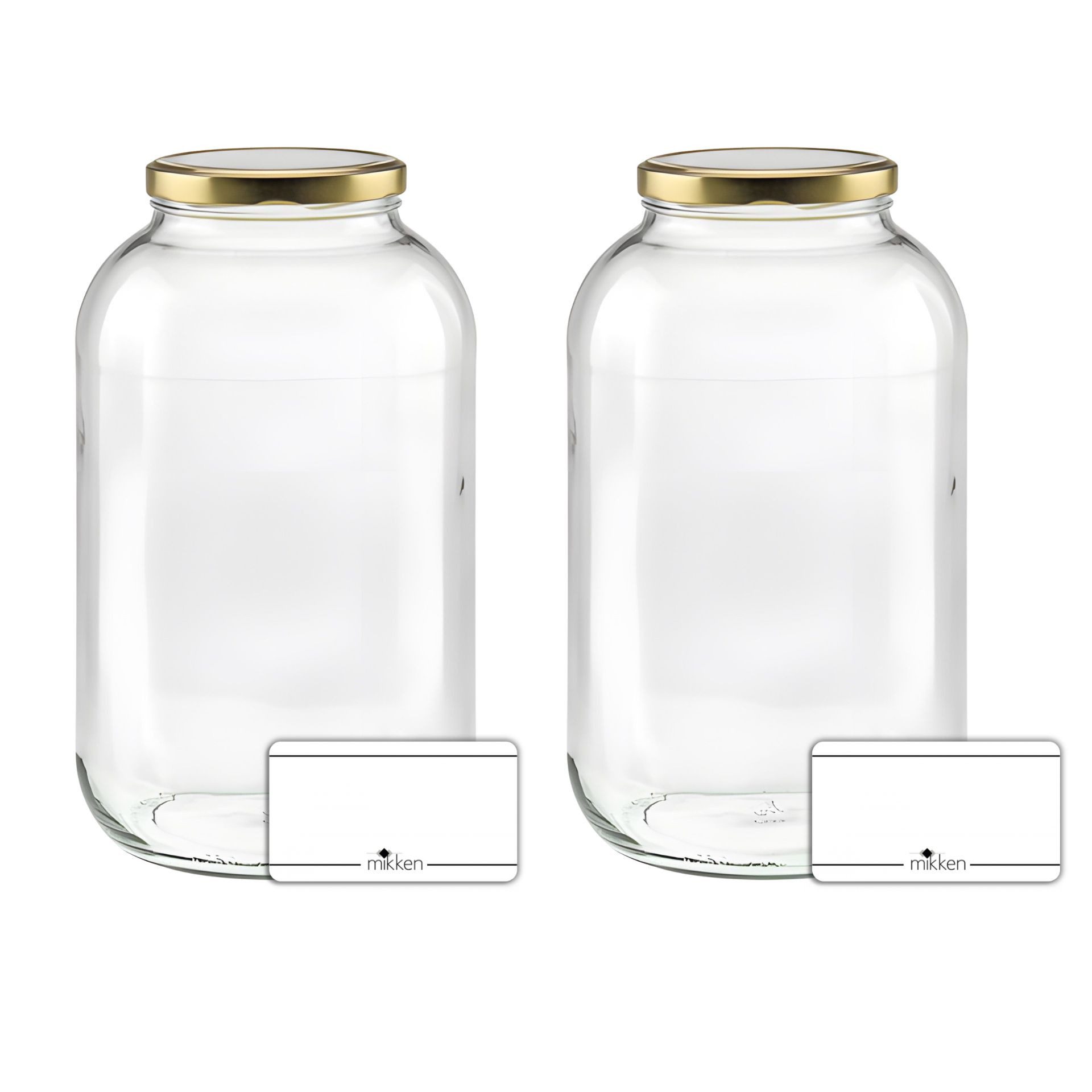 mikken Einmachglas XL Vorratsgläser 4250 ml - 2 große Einmachgläser, (Spar-Set, 2er Set Einmachgläser), mit Twist-Off Deckel TO100 und 2 Etiketten zum Beschriften