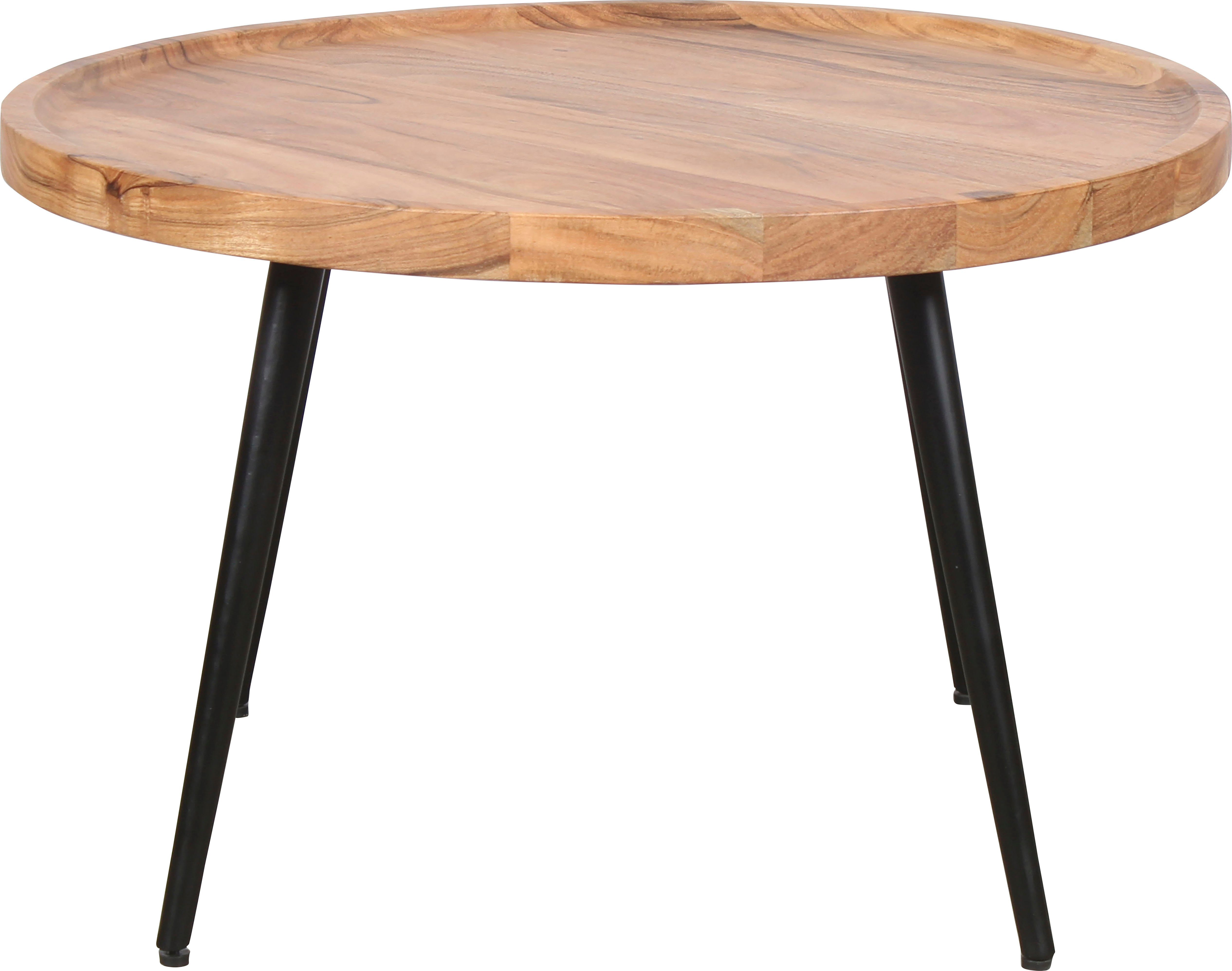 byLIVING Couchtisch Romy, mit massiver Akazien - Platte und schwarzem Metallgestell, rund 75cm
