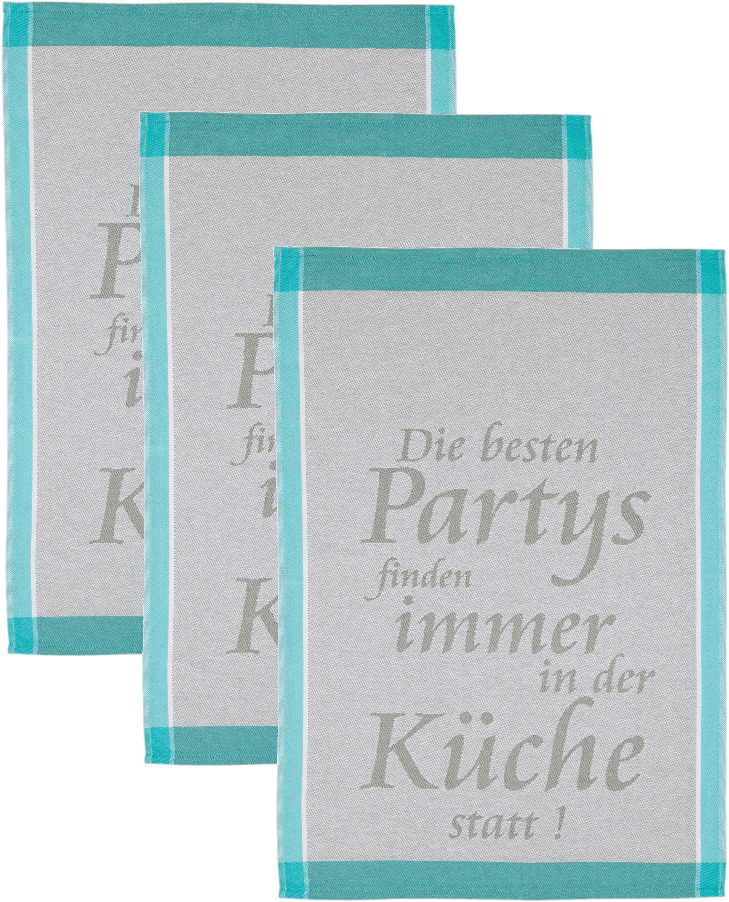 ROSS Geschirrtuch Die Besten Partys finden immer in der Küche statt, (Set, 3-tlg), Sprüchetuch, aus 100% Baumwolle