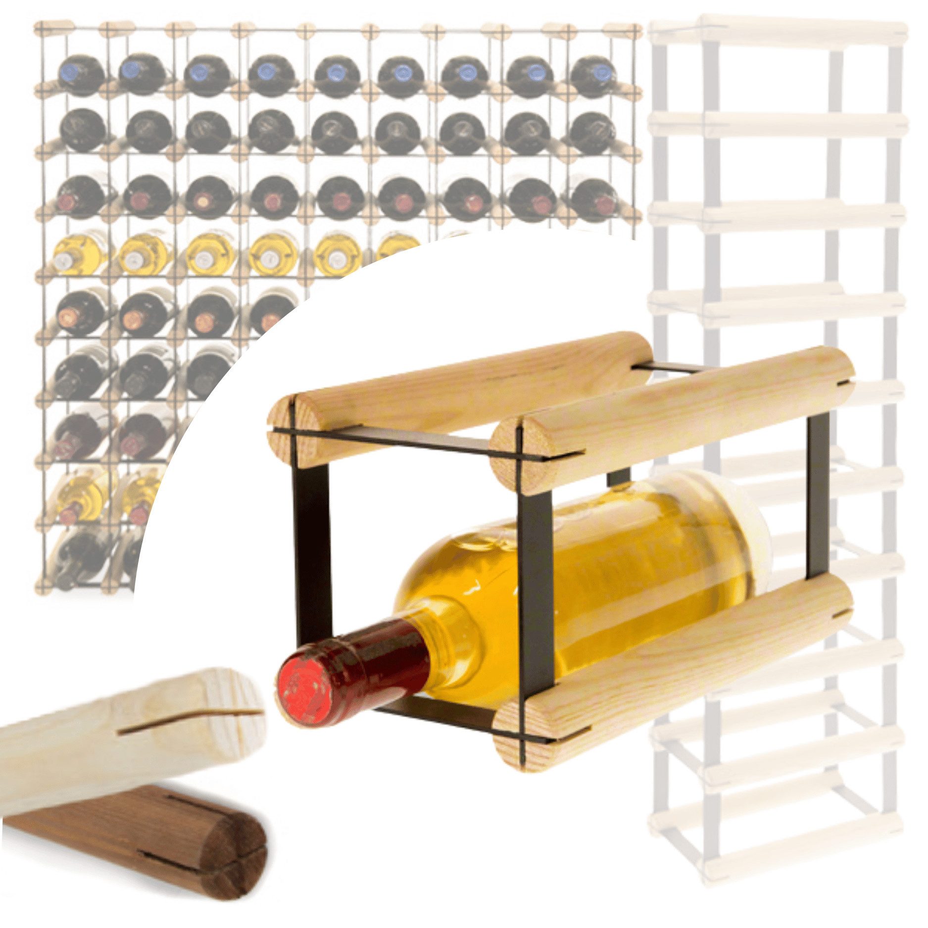 Modo24 Weinregal RW8 Flaschenregal Metall - Holz Flaschenständer 1 bis 81 Flaschen, Weinregal Modular Flaschenregal Weinständer Flaschenständer