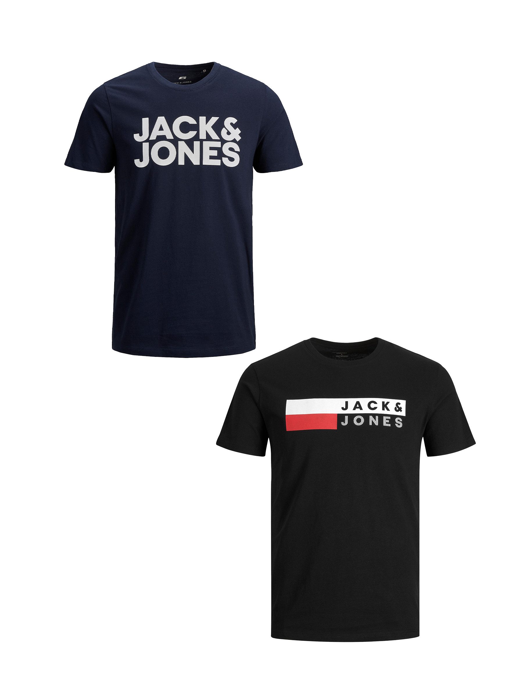 Jack & Jones T-Shirt 2-er SET Plus Size T-Shirt Übergrößen Shirt Logo Print (2-tlg) 4831 in Blau-Weiß
