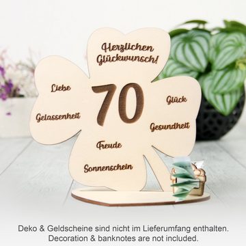 Kreative Feder Geburtstagskarte Dekorativer 3D Geschenk-Aufsteller „Kleeblatt“ zum Geburtstag, originelle Geldgeschenk-Deko aus Holz