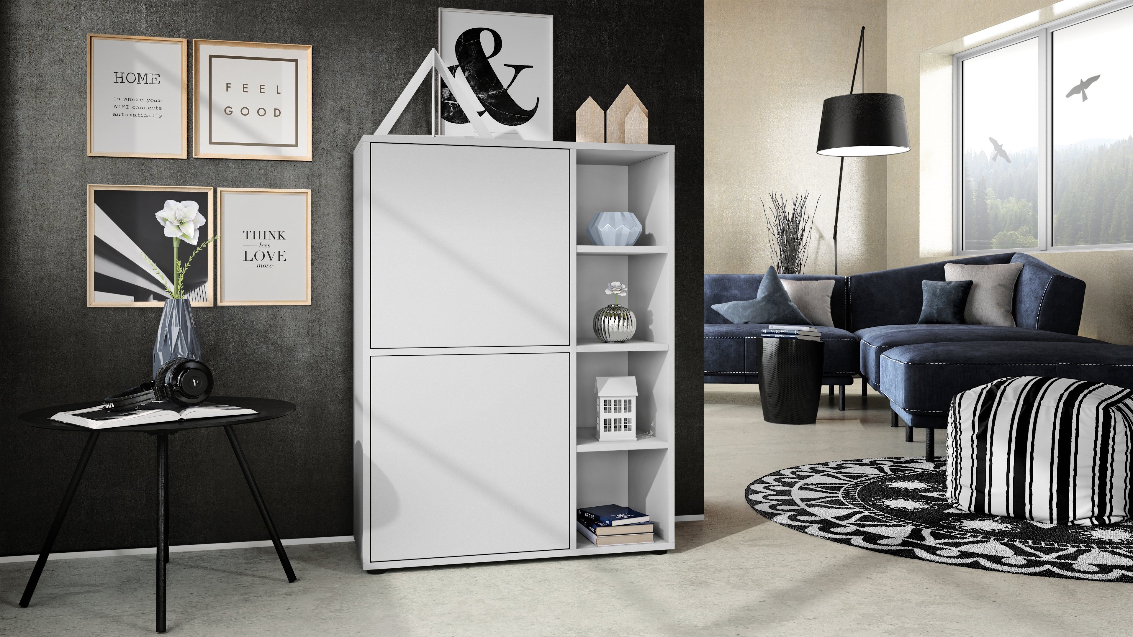 Vladon Highboard Cuba (Anrichte, mit 2 Türen und 4 offene Fächer), Weiß mat günstig online kaufen