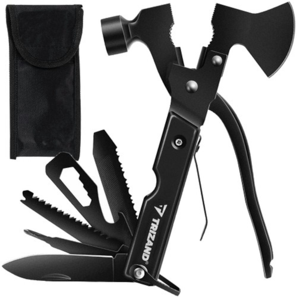 Trizand Survival Knife 17 in 1 Multitool Axt, (Spar-Set, 2 St., multifunktional), Outdoor mit Schutzhülle schwarz