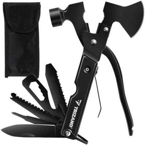 Trizand Survival Knife 17 in 1 Multitool, (Messer Axt, 2 St., Werkzeug Multifunktional), Survival Outdoor mit Schutzhülle schwarz