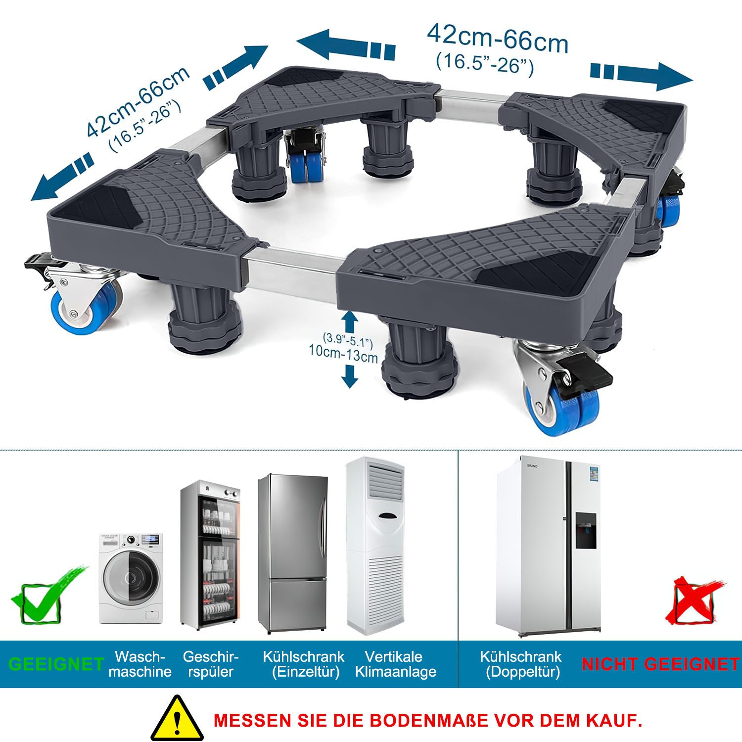 SURFOU Waschmaschinenuntergestell Waschmaschine Sockel Untergestell mit 8 Füßen+4 Räder mit Roller, Verstellbare Waschmaschinensockel mit Rutschfester Stoßdämpfungs
