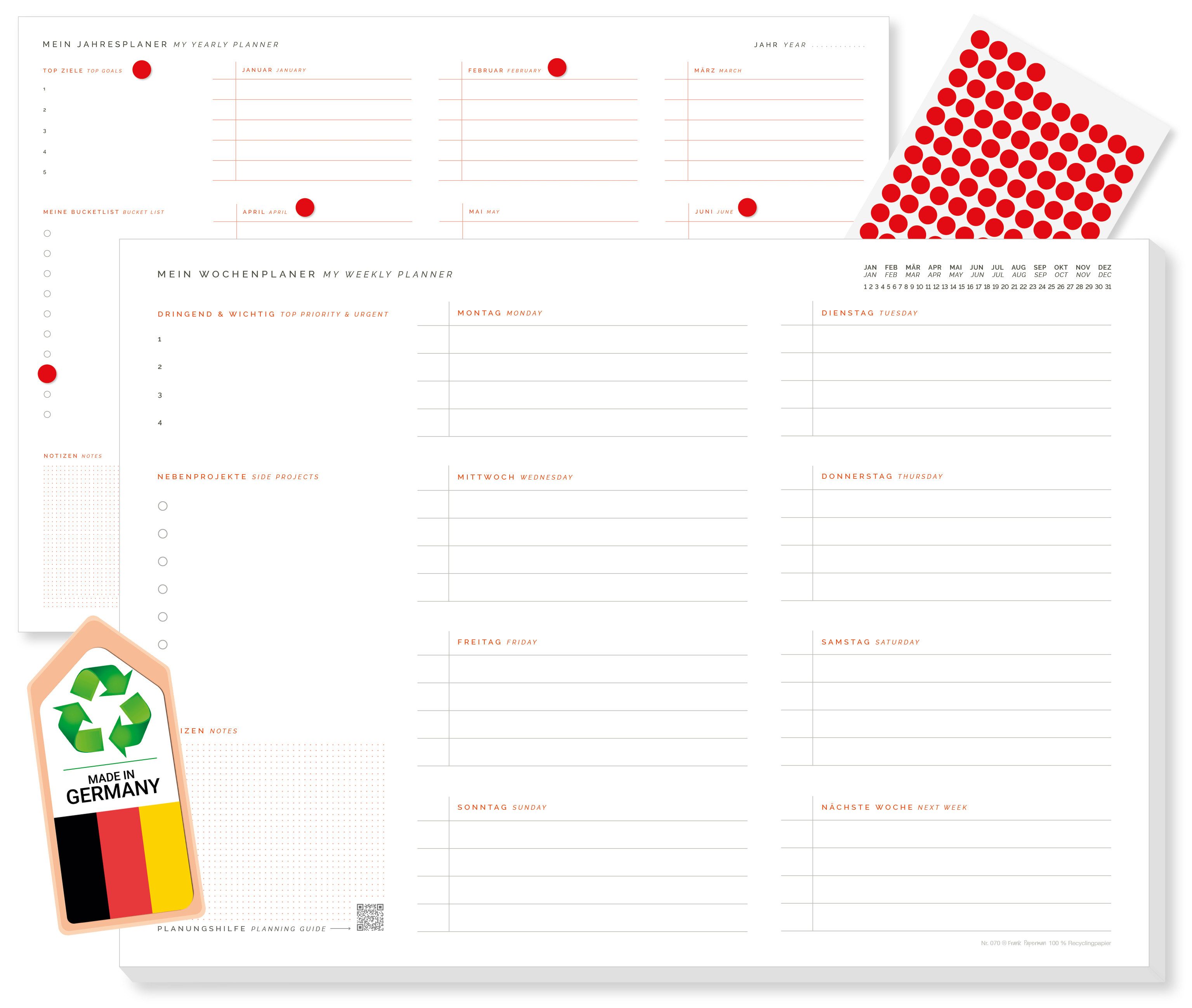 Frank Paperman Jahresplaner Bilingualer Wochenplaner Block A4, Jahresplaner & Wochenübersicht, inkl. Jahresplan und Klebepunkte