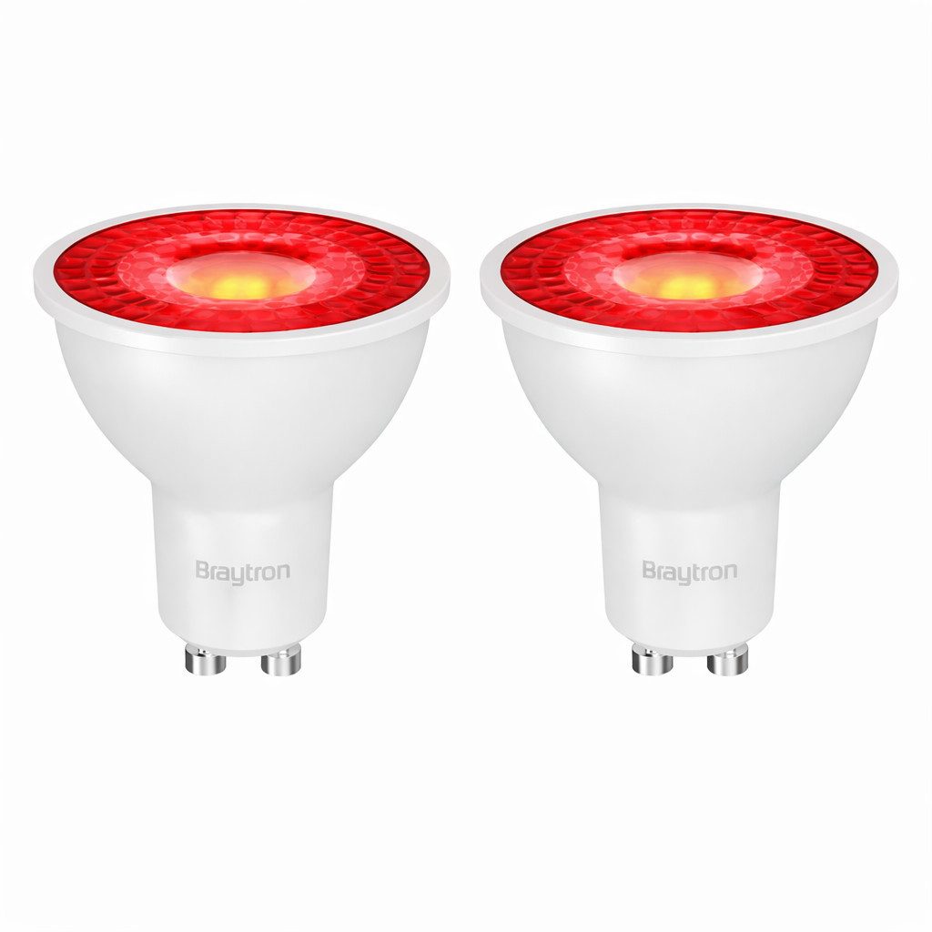 Braytron LED-Leuchtmittel GU10 Rot Blau Grün Gelb7W 38° Deko Party Garten Signal Event Licht, GU10, Rot, Energieeffizient, Flimmerfrei, Langlebig, 2er Set