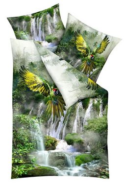 Bettwäsche JACK by Kaeppel Papagei Grün, JACK, Mako-Satin, 4 teilig, hochwertiger Digitaldruck mit einem farbenfrohen Dschungelmotiv
